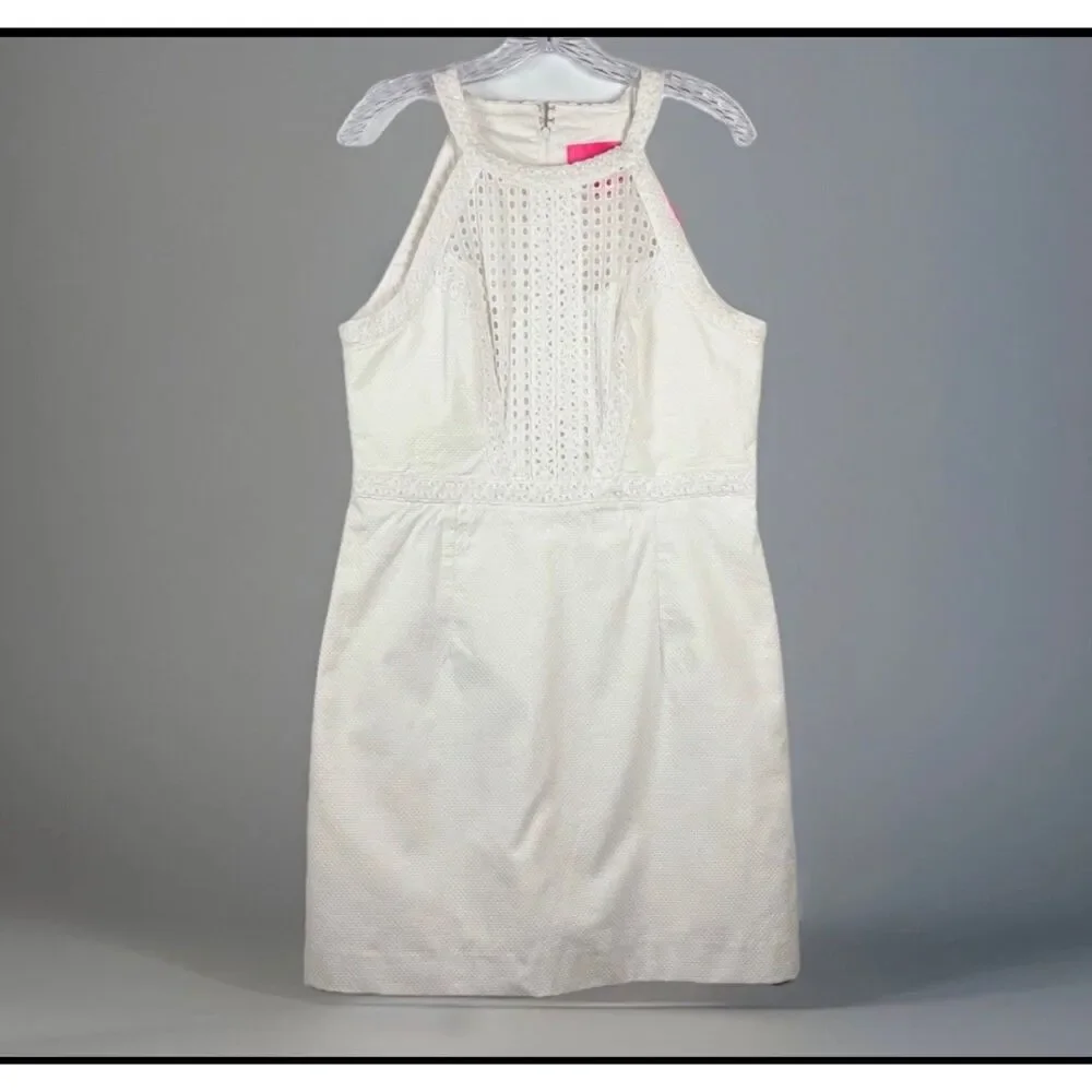 Lilly Pulitzer Charlize Shift Dress Resort White Eyelet Halter Bridal NWT Sz 12 - Picture 1 of 10
